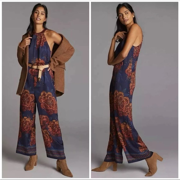 FARM Rio Pants - Farm Rio for Anthropologie Sleeveless Floral Halter Jumpsuit M Gorgeous